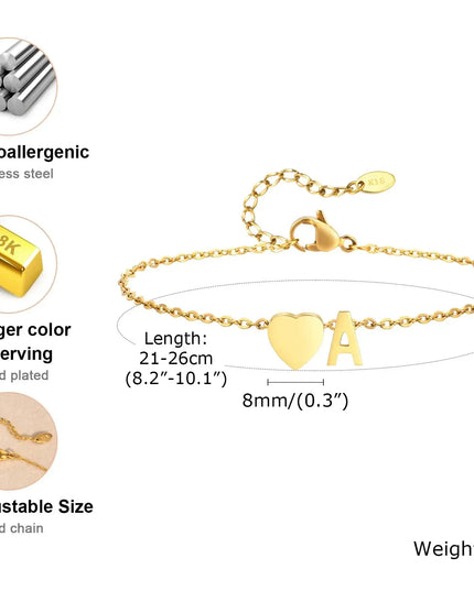 Women Heart Initial Stainless Steel Personalized Anklet Bracelets Dash-4u