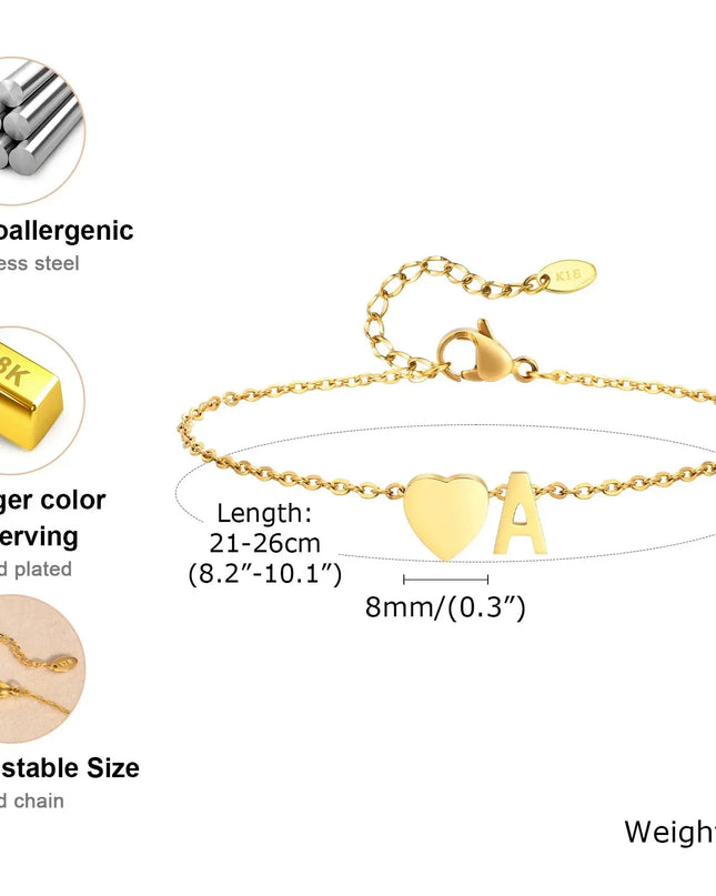 Women Heart Initial Stainless Steel Personalized Anklet Bracelets Dash-4u