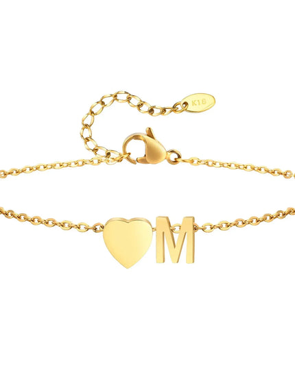 Women Heart Initial Stainless Steel Personalized Anklet Bracelets Dash-4u