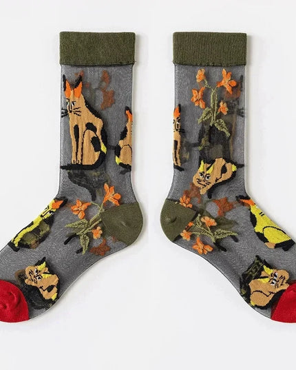 BotaniBabe Sheer Bloom Socks – Embroidered Crystal Silk Socks Dash-4u