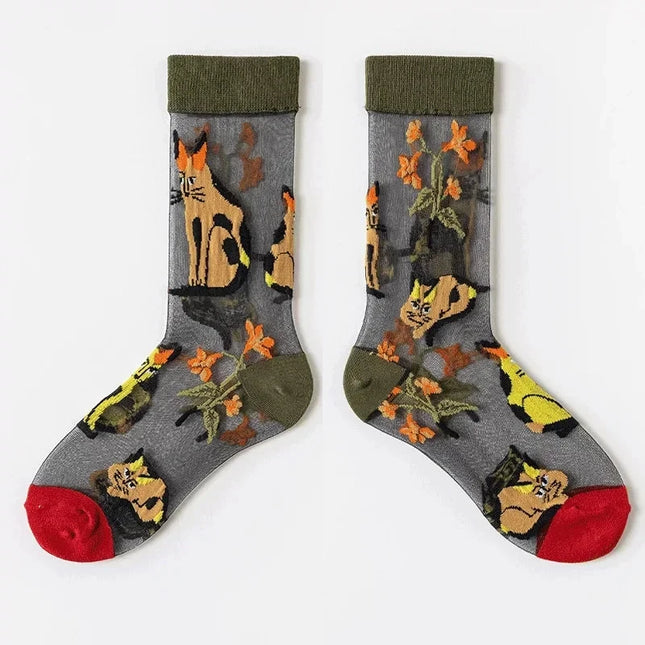 BotaniBabe Sheer Bloom Socks – Embroidered Crystal Silk Socks Dash-4u