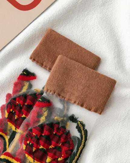 BotaniBabe Sheer Bloom Socks – Embroidered Crystal Silk Socks Dash-4u