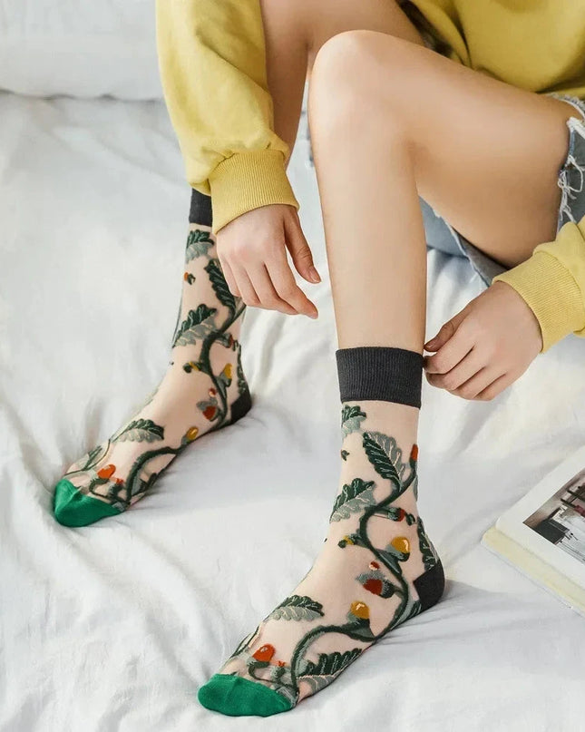 BotaniBabe Sheer Bloom Socks – Embroidered Crystal Silk Socks Dash-4u