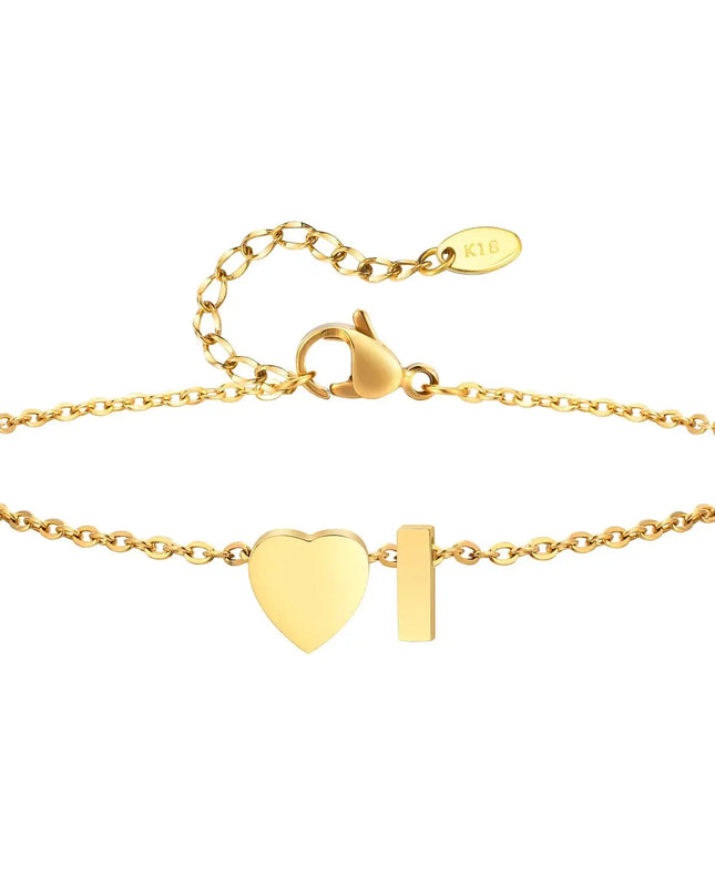 Women Heart Initial Stainless Steel Personalized Anklet Bracelets Dash-4u