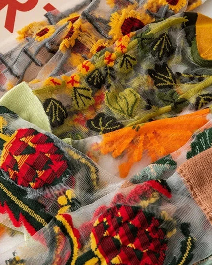 BotaniBabe Sheer Bloom Socks – Embroidered Crystal Silk Socks Dash-4u