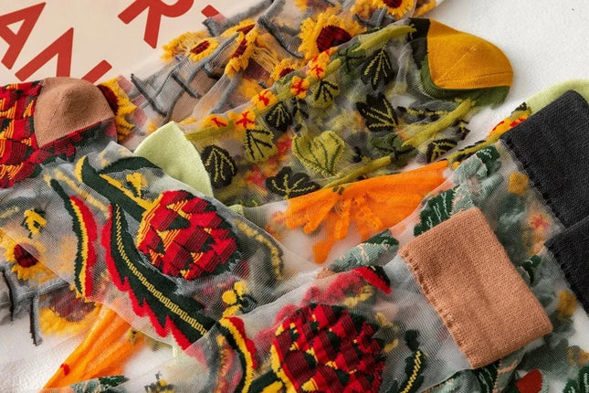 BotaniBabe Sheer Bloom Socks – Embroidered Crystal Silk Socks Dash-4u