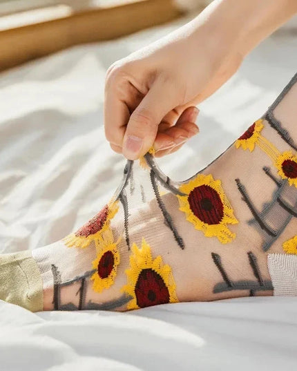 BotaniBabe Sheer Bloom Socks – Embroidered Crystal Silk Socks Dash-4u
