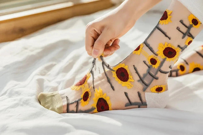 BotaniBabe Sheer Bloom Socks – Embroidered Crystal Silk Socks Dash-4u