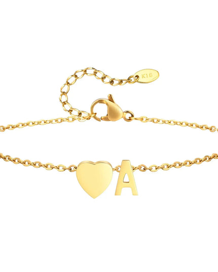 Women Heart Initial Stainless Steel Personalized Anklet Bracelets Dash-4u