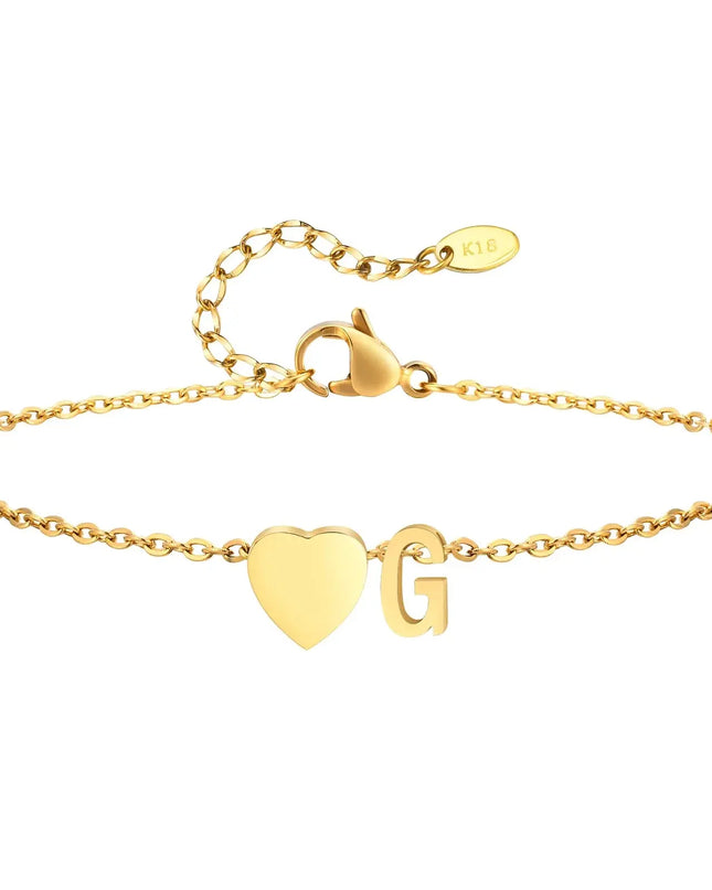 Women Heart Initial Stainless Steel Personalized Anklet Bracelets Dash-4u
