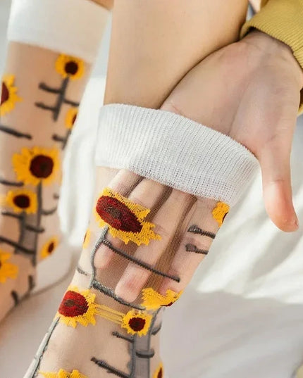 BotaniBabe Sheer Bloom Socks – Embroidered Crystal Silk Socks Dash-4u