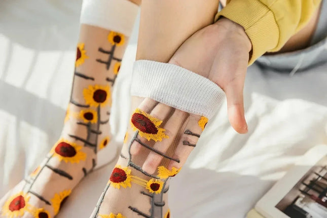 BotaniBabe Sheer Bloom Socks – Embroidered Crystal Silk Socks Dash-4u