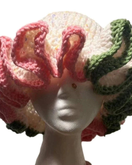 Ruffled Handmade Knit Bucket Hat Dash-4u