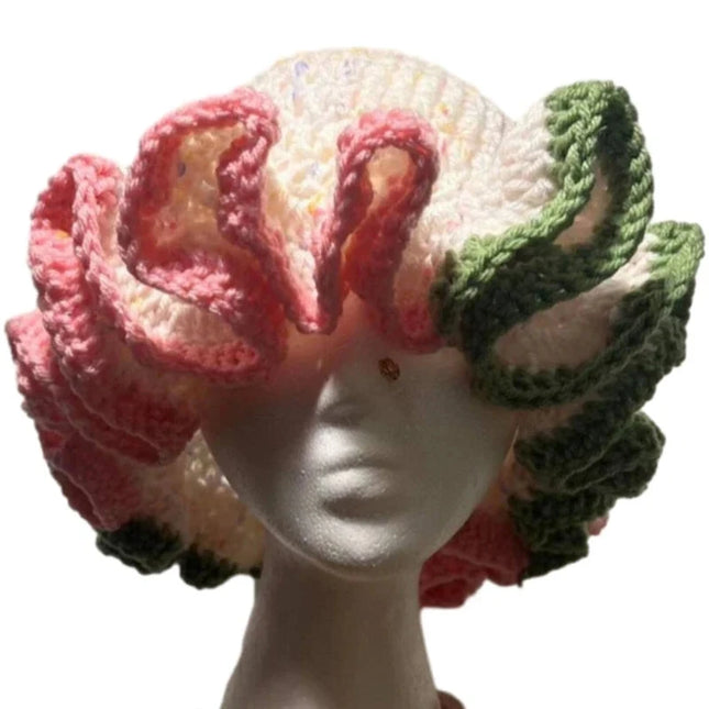 Ruffled Handmade Knit Bucket Hat Dash-4u