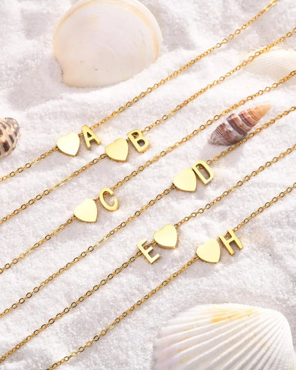 Women Heart Initial Stainless Steel Personalized Anklet Bracelets Dash-4u
