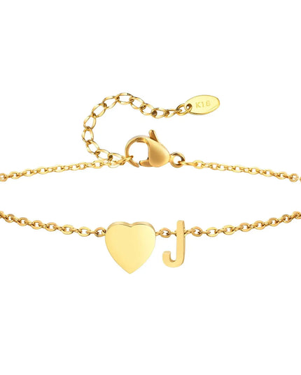 Women Heart Initial Stainless Steel Personalized Anklet Bracelets Dash-4u