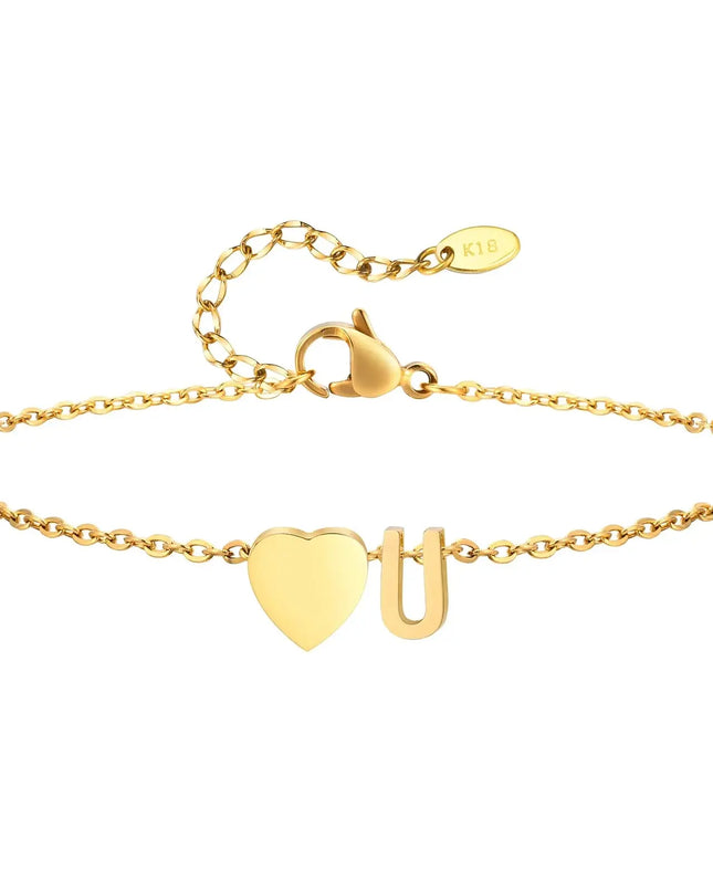 Women Heart Initial Stainless Steel Personalized Anklet Bracelets Dash-4u