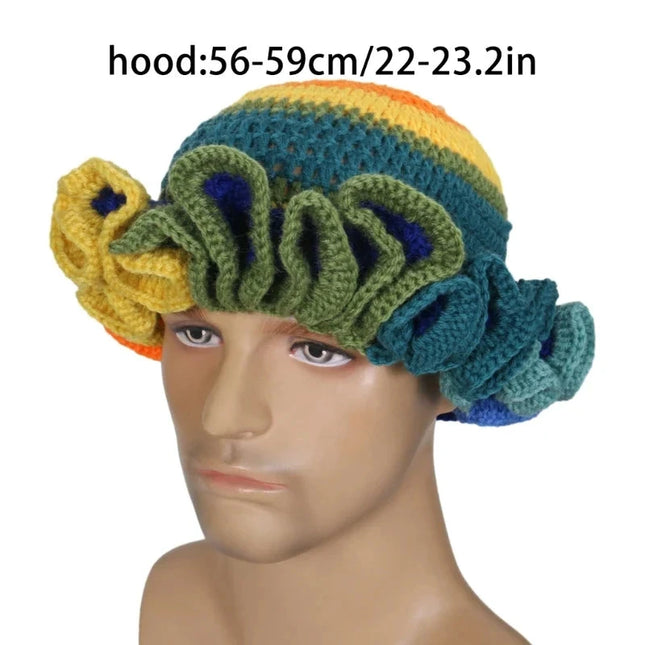 Ruffled Handmade Knit Bucket Hat Dash-4u