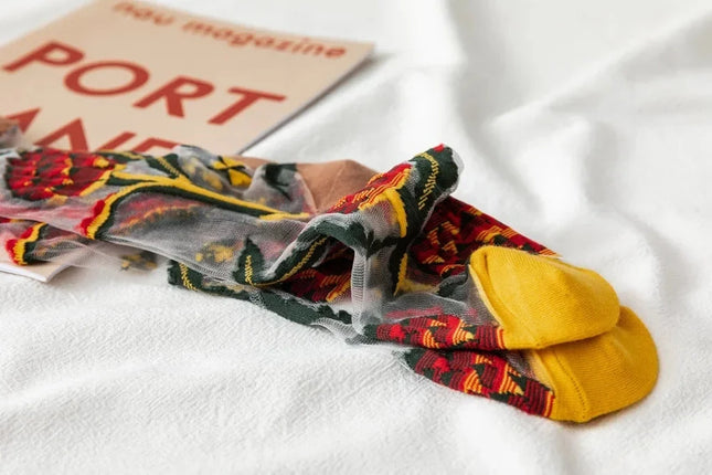 BotaniBabe Sheer Bloom Socks – Embroidered Crystal Silk Socks Dash-4u