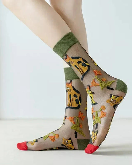 BotaniBabe Sheer Bloom Socks – Embroidered Crystal Silk Socks Dash-4u