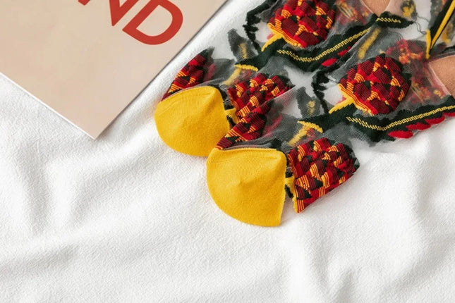 BotaniBabe Sheer Bloom Socks – Embroidered Crystal Silk Socks Dash-4u