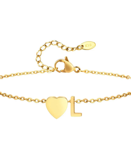 Women Heart Initial Stainless Steel Personalized Anklet Bracelets Dash-4u