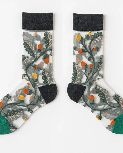 BotaniBabe Sheer Bloom Socks – Embroidered Crystal Silk Socks Dash-4u