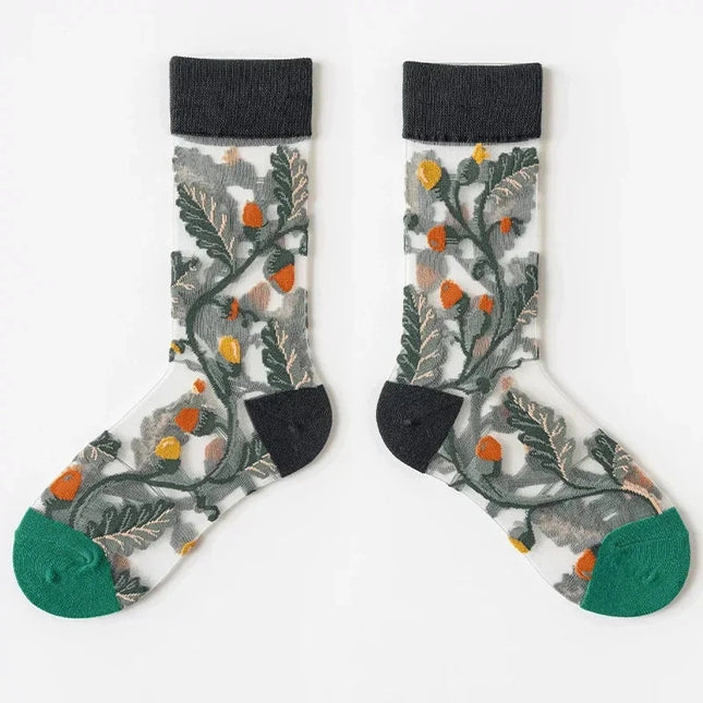 BotaniBabe Sheer Bloom Socks – Embroidered Crystal Silk Socks Dash-4u