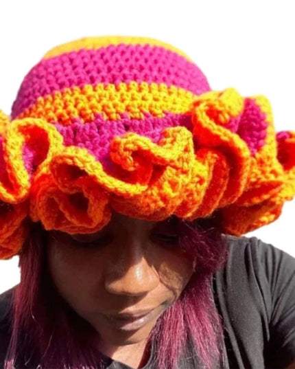 Ruffled Handmade Knit Bucket Hat Dash-4u