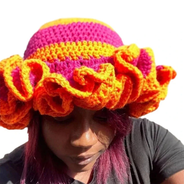 Ruffled Handmade Knit Bucket Hat Dash-4u