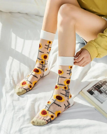 BotaniBabe Sheer Bloom Socks – Embroidered Crystal Silk Socks Dash-4u