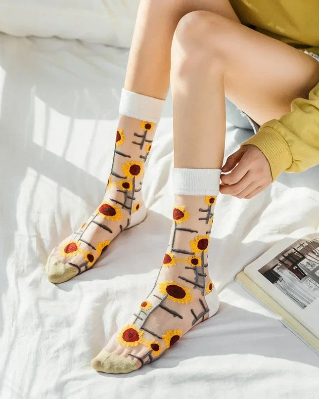 BotaniBabe Sheer Bloom Socks – Embroidered Crystal Silk Socks Dash-4u
