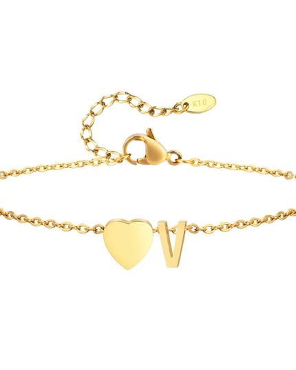 Women Heart Initial Stainless Steel Personalized Anklet Bracelets Dash-4u