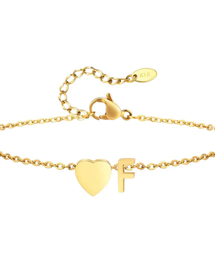 Women Heart Initial Stainless Steel Personalized Anklet Bracelets Dash-4u