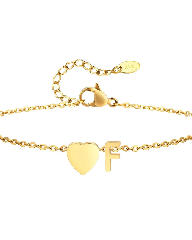 Women Heart Initial Stainless Steel Personalized Anklet Bracelets Dash-4u