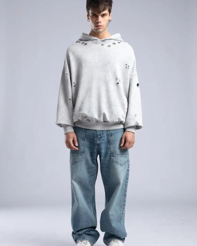 Vintage Distressed Hoodie - Oversized Washed Pullover Sweatshirt Dash-4u