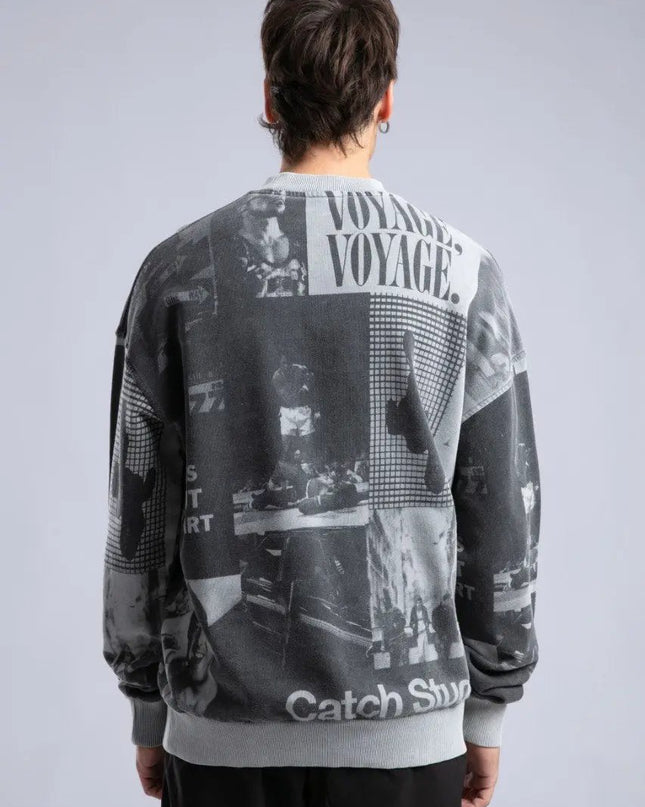 Vintage Wash Graphic Print Sweatshirt - Oversized "VOYAGE" Crewneck Dash-4u
