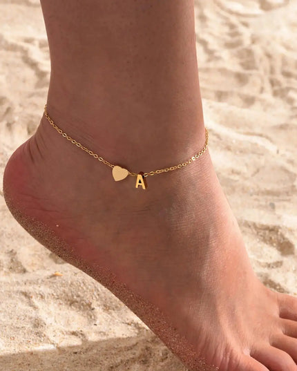 Women Heart Initial Stainless Steel Personalized Anklet Bracelets Dash-4u