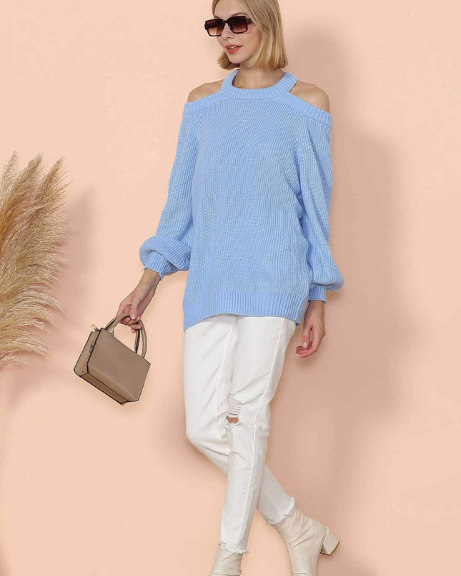 Halter Neck Knitted Semi Backless Pullover Dash-4u