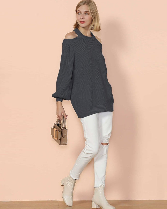 Halter Neck Knitted Semi Backless Pullover Dash-4u