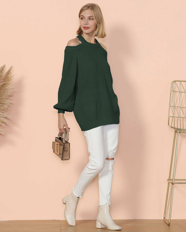 Halter Neck Knitted Semi Backless Pullover Dash-4u