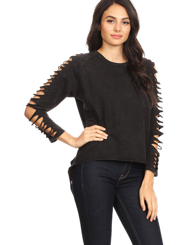 Ripped Long-Sleeve Pullover Top Dash-4u