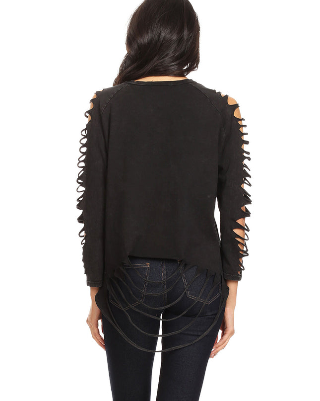 Ripped Long-Sleeve Pullover Top Dash-4u
