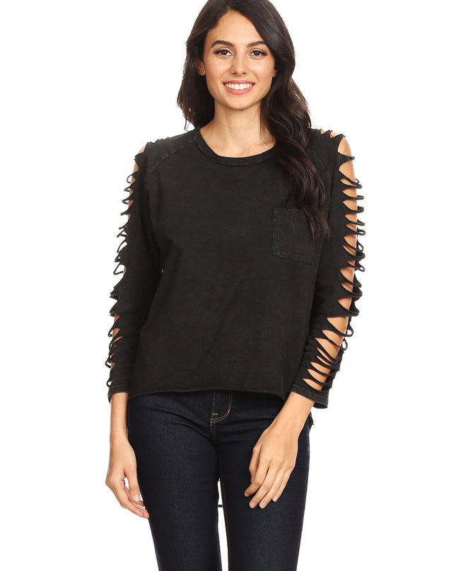 Ripped Long-Sleeve Pullover Top Dash-4u