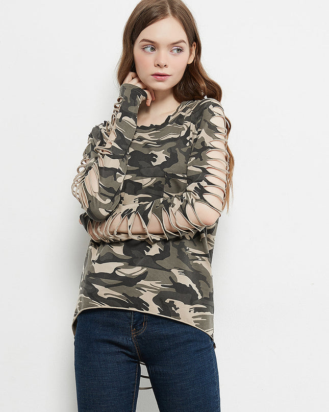 Ripped Long-Sleeve Pullover Top Dash-4u