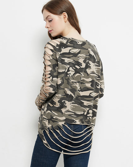 Ripped Long-Sleeve Pullover Top Dash-4u