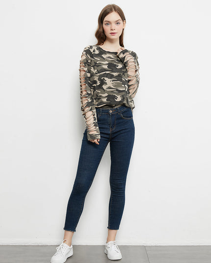 Ripped Long-Sleeve Pullover Top Dash-4u