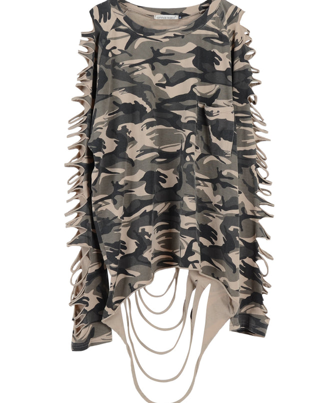 Ripped Long-Sleeve Pullover Top Dash-4u