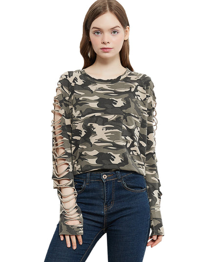 Ripped Long-Sleeve Pullover Top Dash-4u