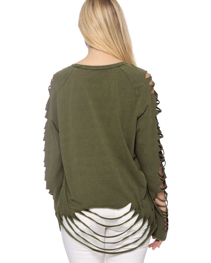 Ripped Long-Sleeve Pullover Top Dash-4u